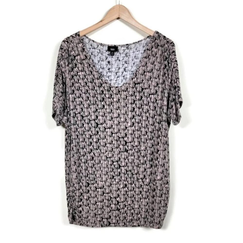 Mossimo Womens Boho Abstract Top Neutral Relaxed Fit Dolman Sleeve Size M